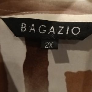 NWOT BAGAZIO beige brown tan & black short sleeve buttoned down shirt Size 2X